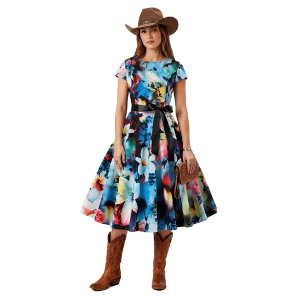 Robe western fleurie colorée ceinture noire (6)