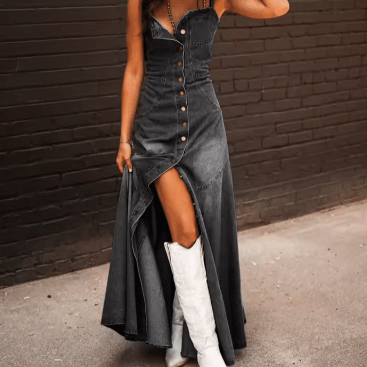 Robe western jean à boutonnage Intégral (3)