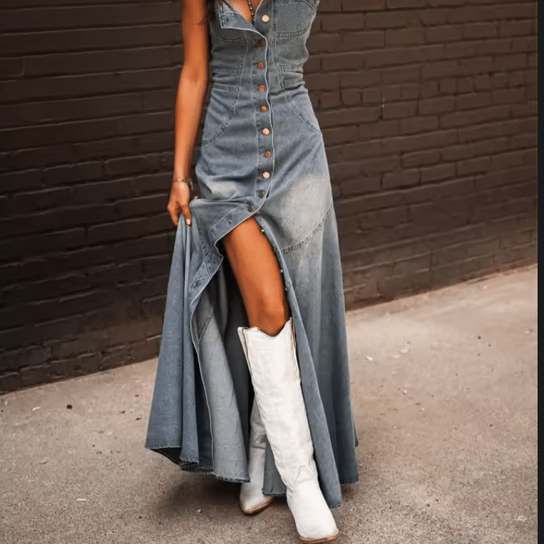 Robe western jean à boutonnage Intégral (6)