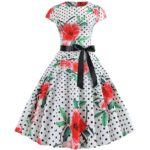 Robe western vintage blanche à pois et fleurs (1)