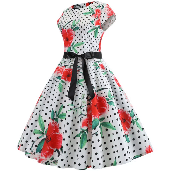 Robe western vintage blanche à pois et fleurs (2)