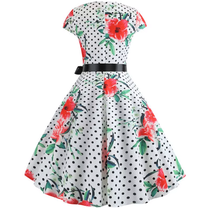 Robe western vintage blanche à pois et fleurs (3)