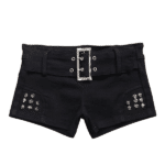 Short cowboy noir ceinturé à boucle métallique et clous (3)