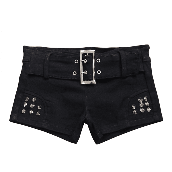 Short cowboy noir ceinturé à boucle métallique et clous (3)