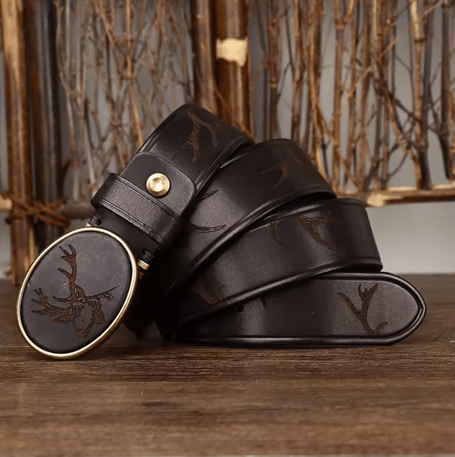 ceinture cowboy cuir marron boucle cerf gravé (6)