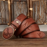 ceinture cowboy cuir marron boucle cerf gravé (7)