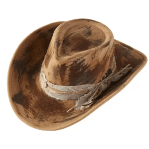 Chapeau cowboy patiné effet vieilli bandeau noué