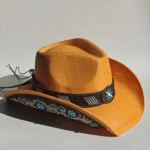 chapeau paille orange ruban turquoi