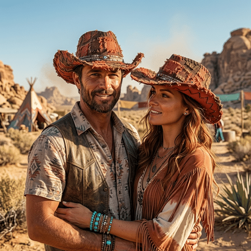 chapeau rouge cowboy patchwork