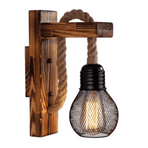 Applique murale western bois brûlé et corde naturelle