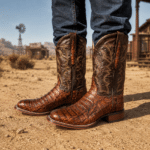Bottes Cowboy Western Effet Crocodile Marron (1)