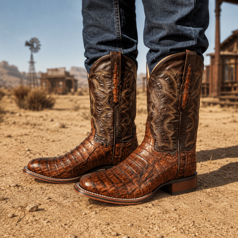 Bottes Cowboy Western Effet Crocodile Marron (1)