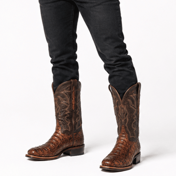 Bottes Cowboy Western Effet Crocodile Marron (6)
