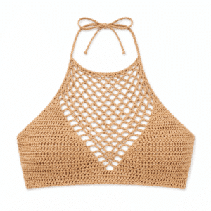 Brassière crochet col montant beige femme