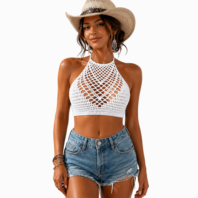 Brassière crochet col montant femme