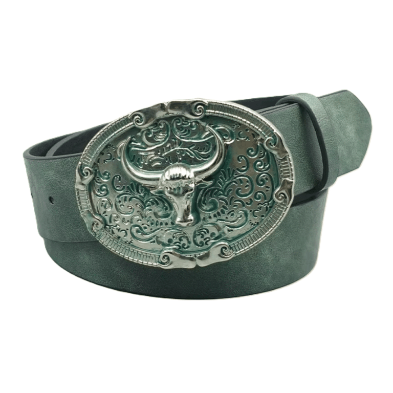 Ceinture cowboy boucle taureau argenté (4)