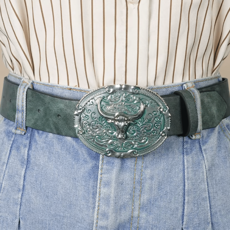 Ceinture cowboy boucle taureau argenté (8)