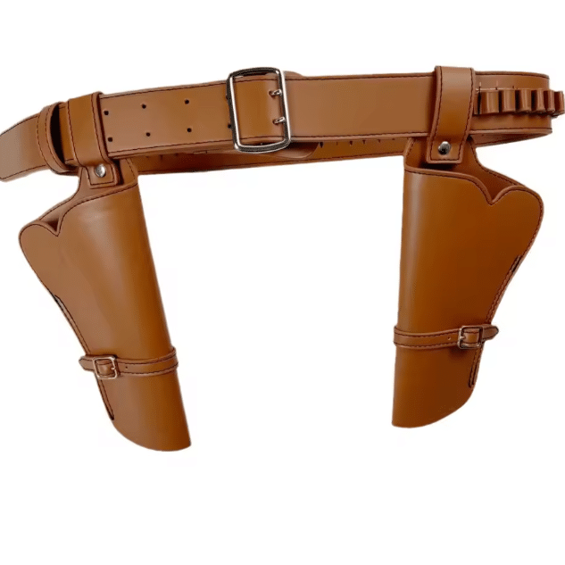 Ceinture cowboy double holster porte-balles simili cuir camel (1)