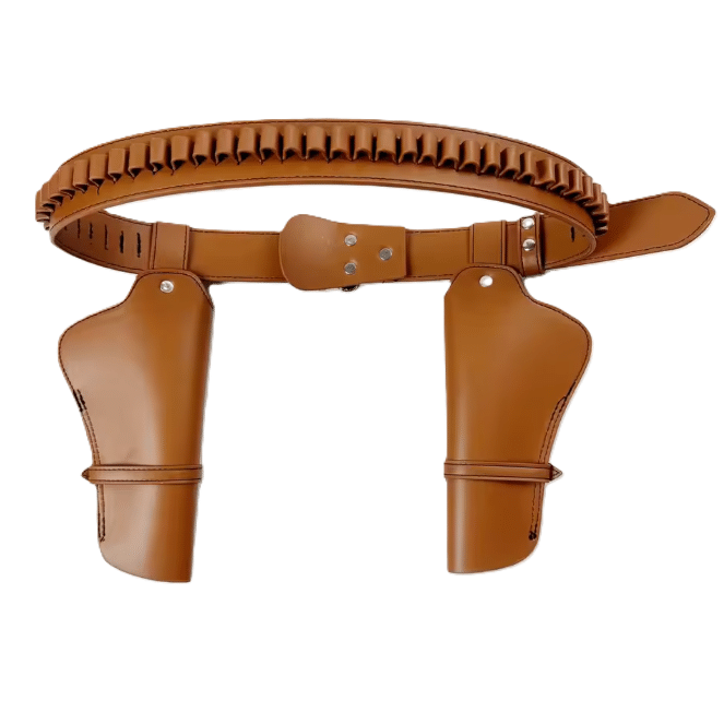 Ceinture cowboy double holster porte-balles simili cuir camel (2)