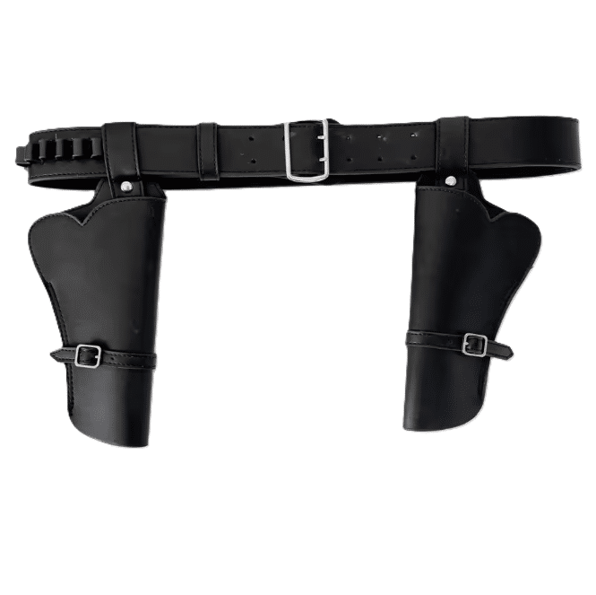 Ceinture cowboy double holster porte-balles simili cuir noir (1)