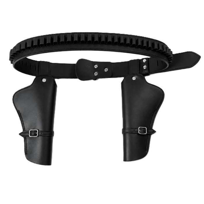 Ceinture cowboy double holster porte-balles simili cuir noir (2)