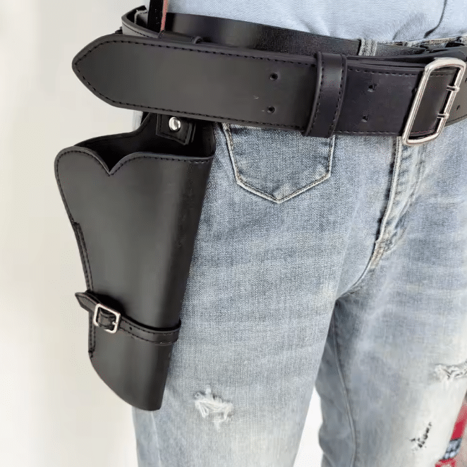 Ceinture cowboy double holster porte-balles simili cuir noir (3)