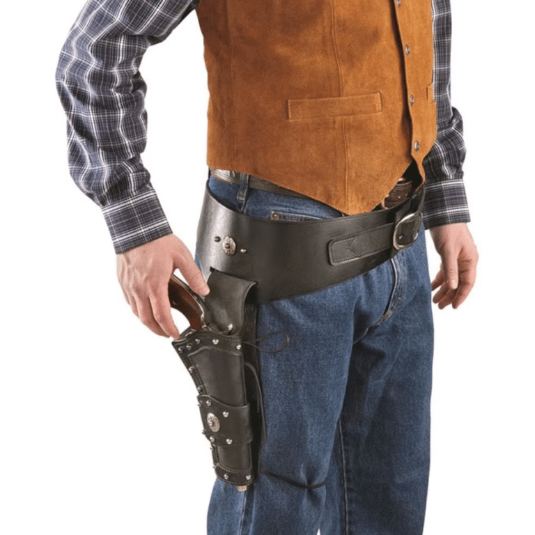 Ceinture cowboy holster simili cuir noir éléments métalliques (1)
