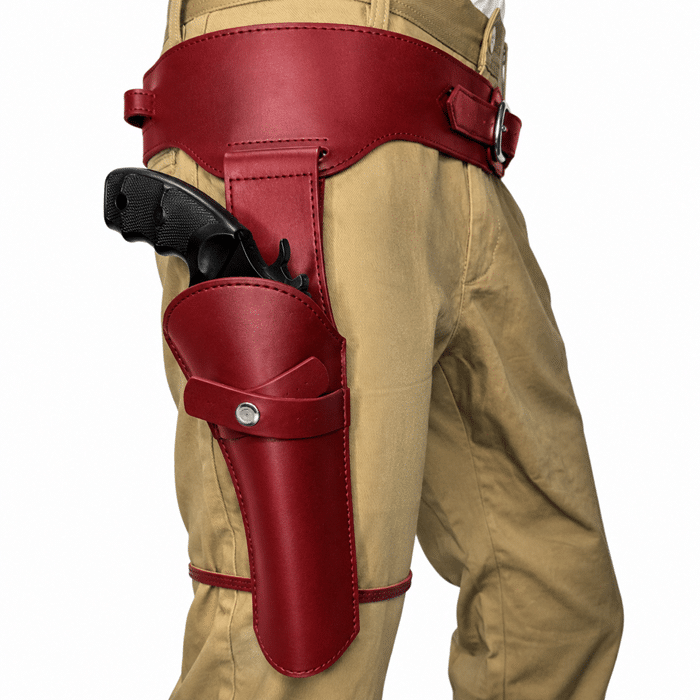 Ceinture cowboy holster simili cuir rouge (1)