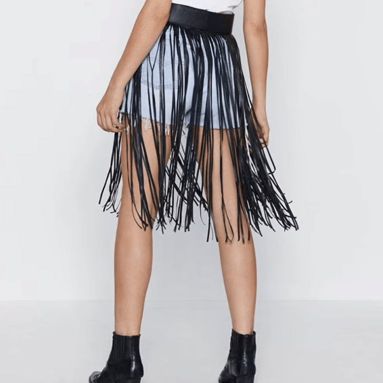 Ceinture franges noire taille haute (6)