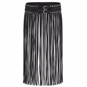 Ceinture western franges noire clous argent double boucle