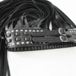 Ceinture western franges noire clous argent double boucle (2)