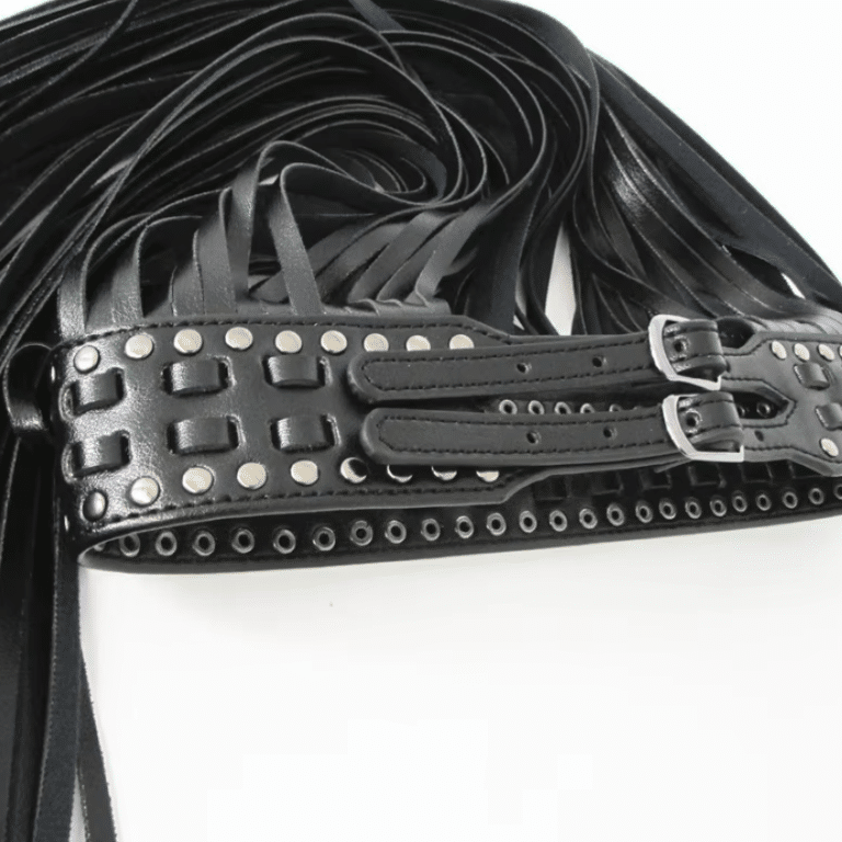 Ceinture western franges noire clous argent double boucle (2)