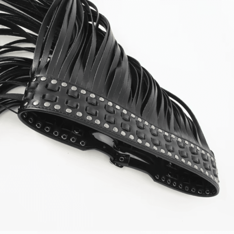 Ceinture western franges noire clous argent double boucle (4)