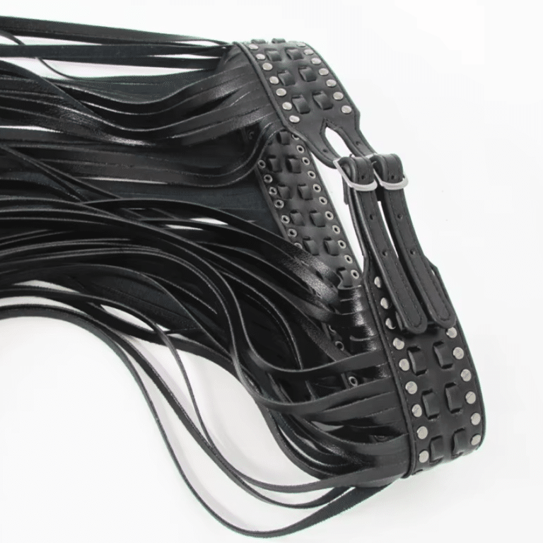 Ceinture western franges noire clous argent double boucle (5)