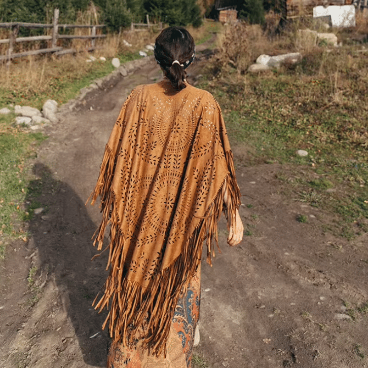 Châle à franges marron bohème amérindien (1)