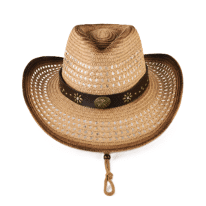 Chapeau country effet paille avec bandeau cuir