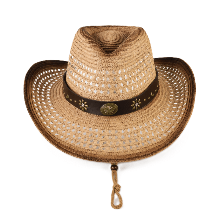 Chapeau country effet paille avec bandeau cuir (1)