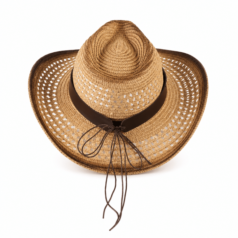 Chapeau country effet paille avec bandeau cuir (2)