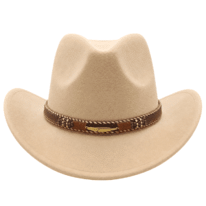 Chapeau cowboy enfant feutre beige plume
