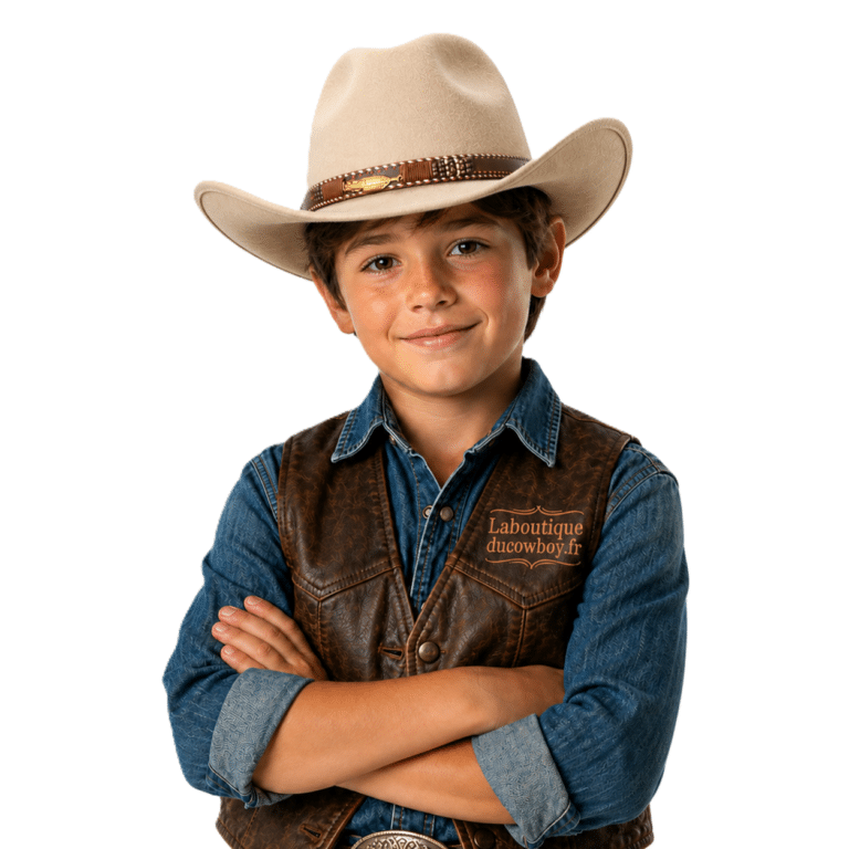 Chapeau cowboy enfant feutre gris plume (2)
