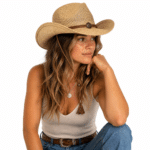 Chapeau cowboy femme effet paille corde concho