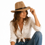 Chapeau cowboy femme effet paille tressée style fedora