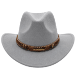 Chapeau cowboy femme feutre gris plume (9)