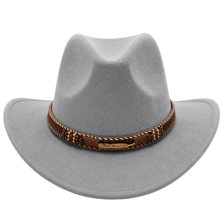 Chapeau cowboy femme feutre gris plume (9)