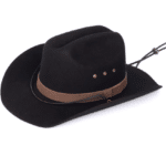 Chapeau cowboy feutre marron classique bandeau cuir (11)