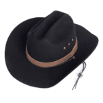 Chapeau cowboy feutre marron classique bandeau cuir (12)