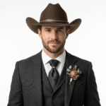 Chapeau cowboy feutre marron classique bandeau cuir (15)