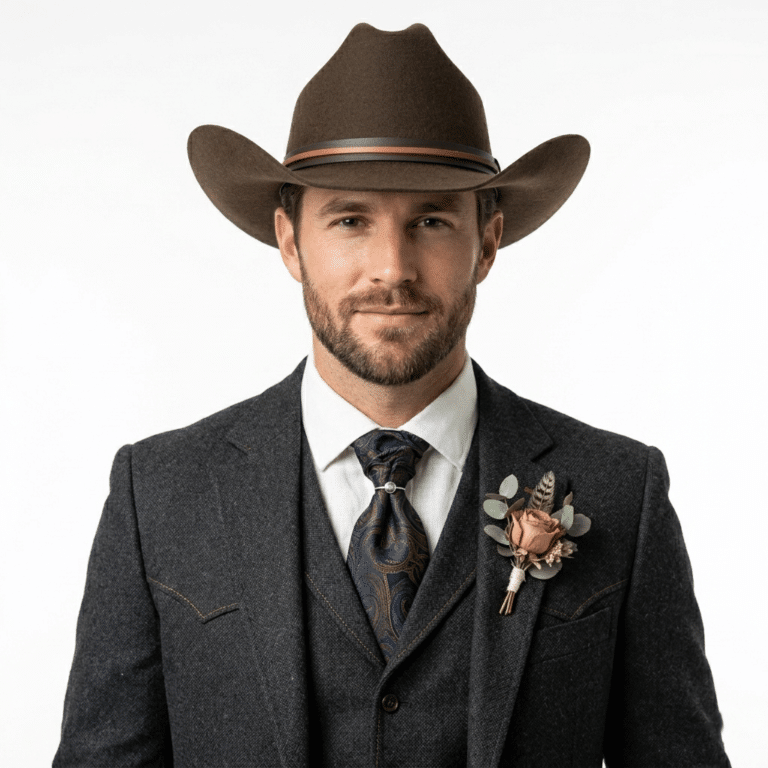 Chapeau cowboy feutre marron classique bandeau cuir (15)
