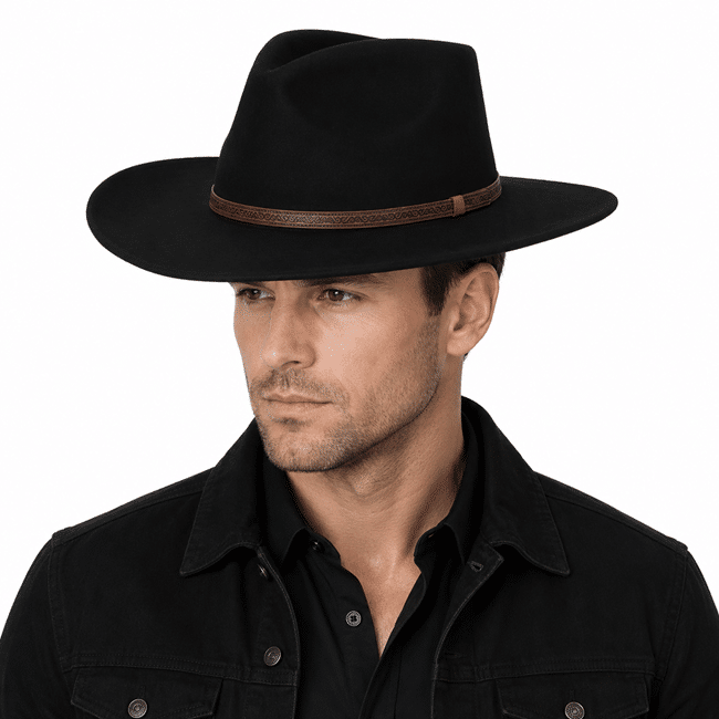 Chapeau cowboy feutre noir style country western (3)