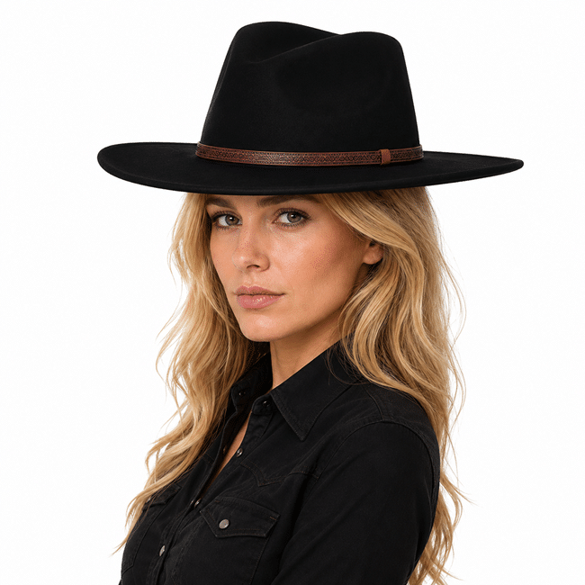 Chapeau cowboy feutre noir style country western (6)